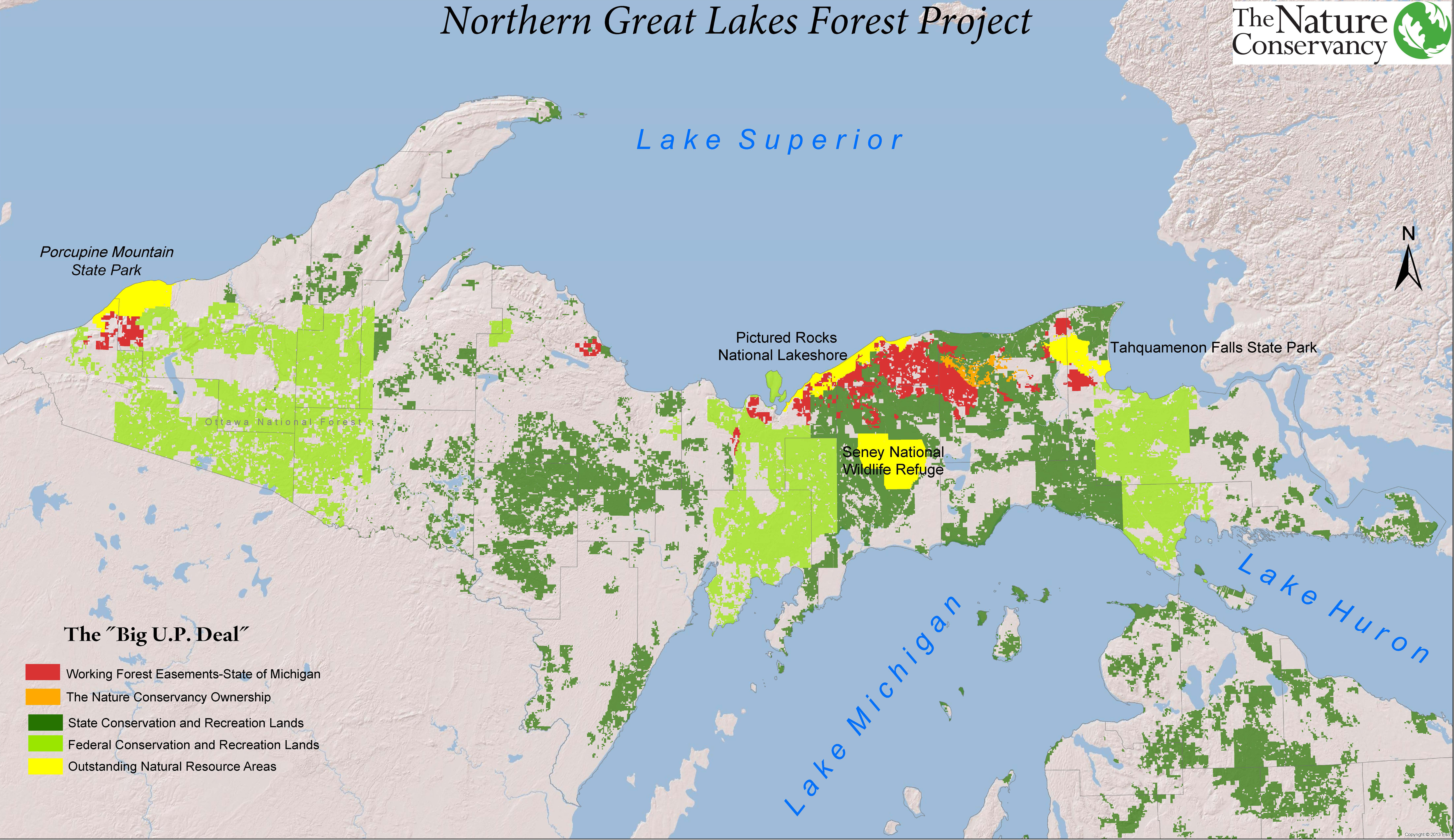 A map outlining the areas impacted by the Northern Great Lakes Forest Project.